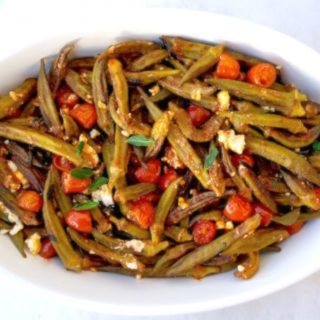 Greek Roasted Okra with Feta, Mint and Cherry Tomatoes - Bamies Sto ...