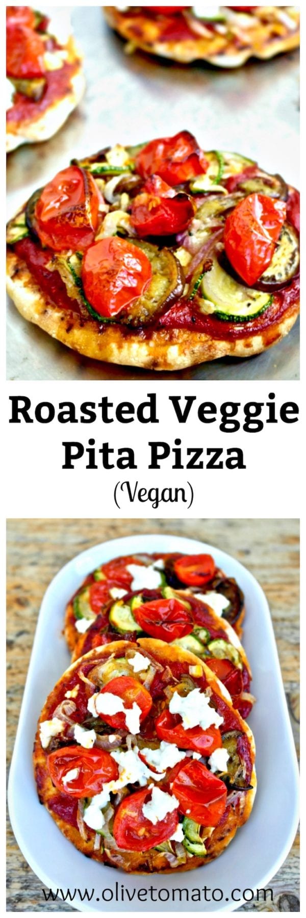 Greek Roasted Veggie Pita Pizza - Olive Tomato