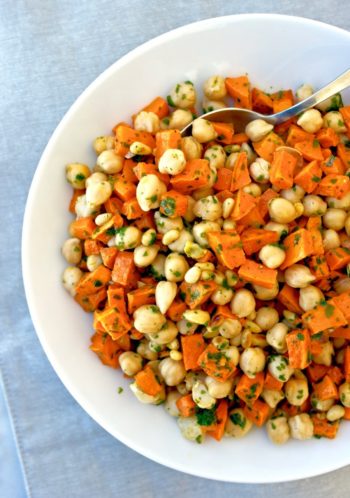 Mediterranean Chickpea Salad with Roasted Sweet Potatoes