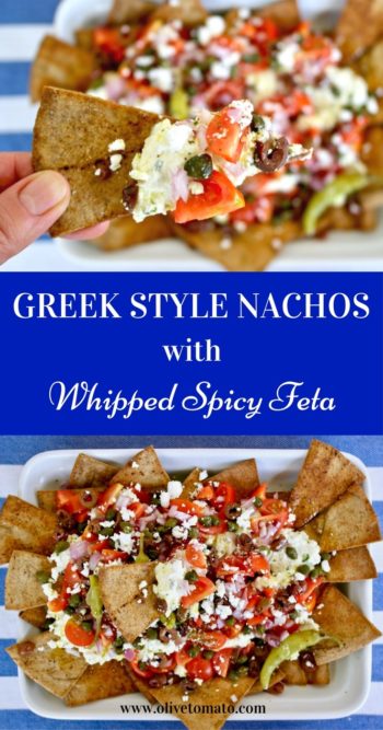 Greek Style Nachos with Spicy Whipped Feta - OliveTomato.com