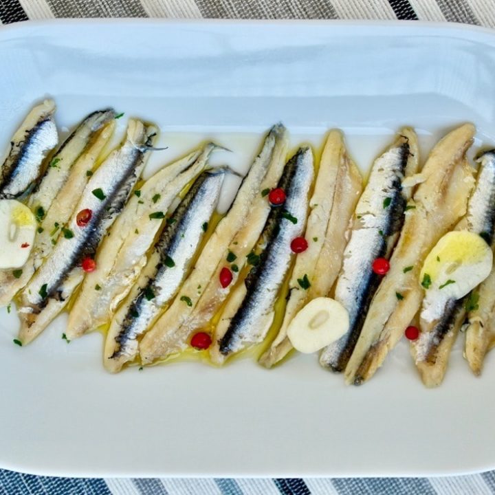 Greek Cured and Marinated Anchovies - Gavros Marinatos Olive Tomato