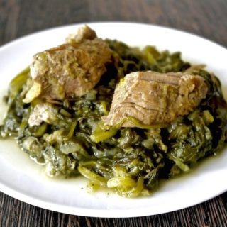 Greek Stewed Pork and Greens in Lemon Sauce - Pork Fricassee