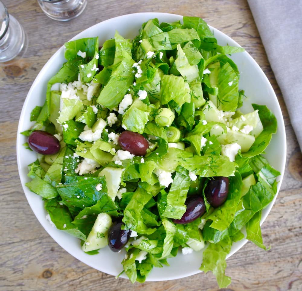 Classic Greek Green Salad with Feta Maroulosalata Olive Tomato