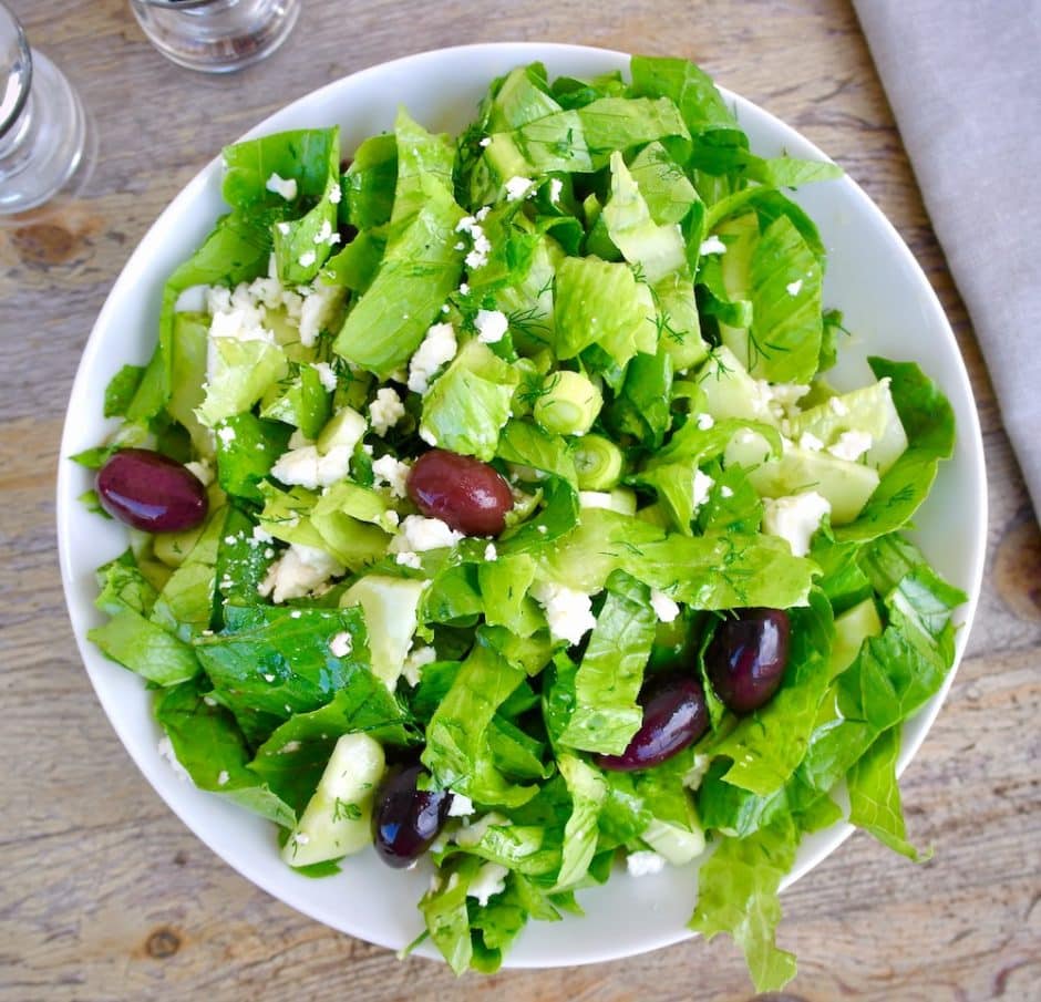 Classic Greek Green Salad With Feta Maroulosalata