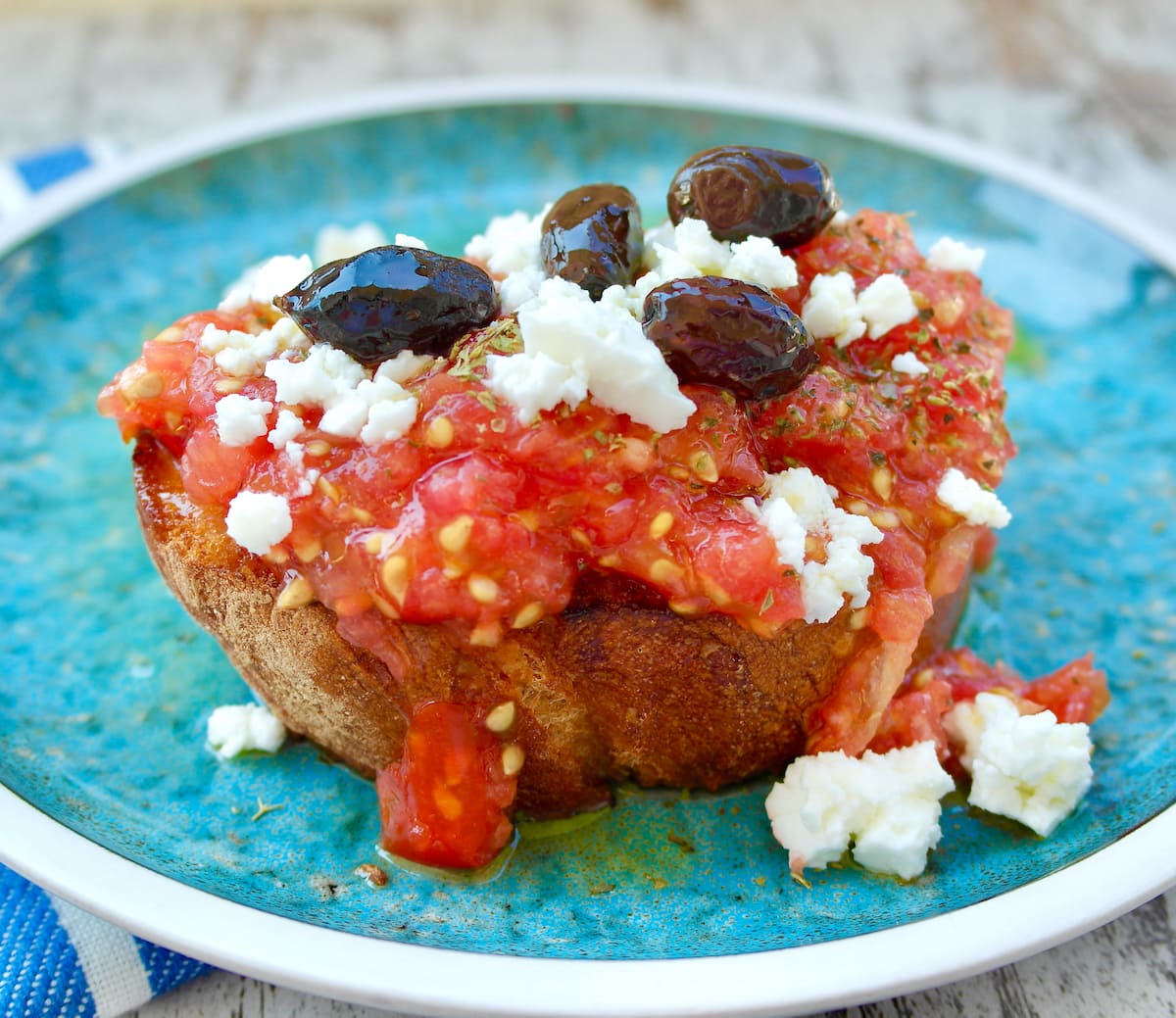 Traditional Greek Tomato and Feta Toast Olive Tomato