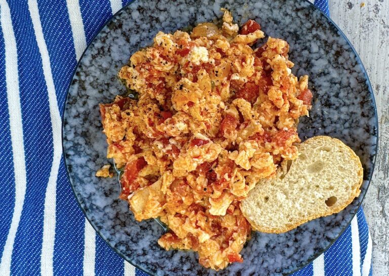 Authentic Greek Scrambled Eggs with Feta and Tomato - Strapatsada